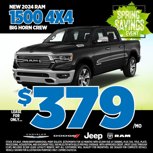 Lease for $379/mo 2024 RAM 1500 4x4 Big Horn Crew