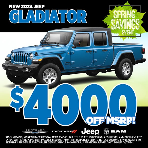 $4,000 OFF MSRP 2024 Jeep Gladiator